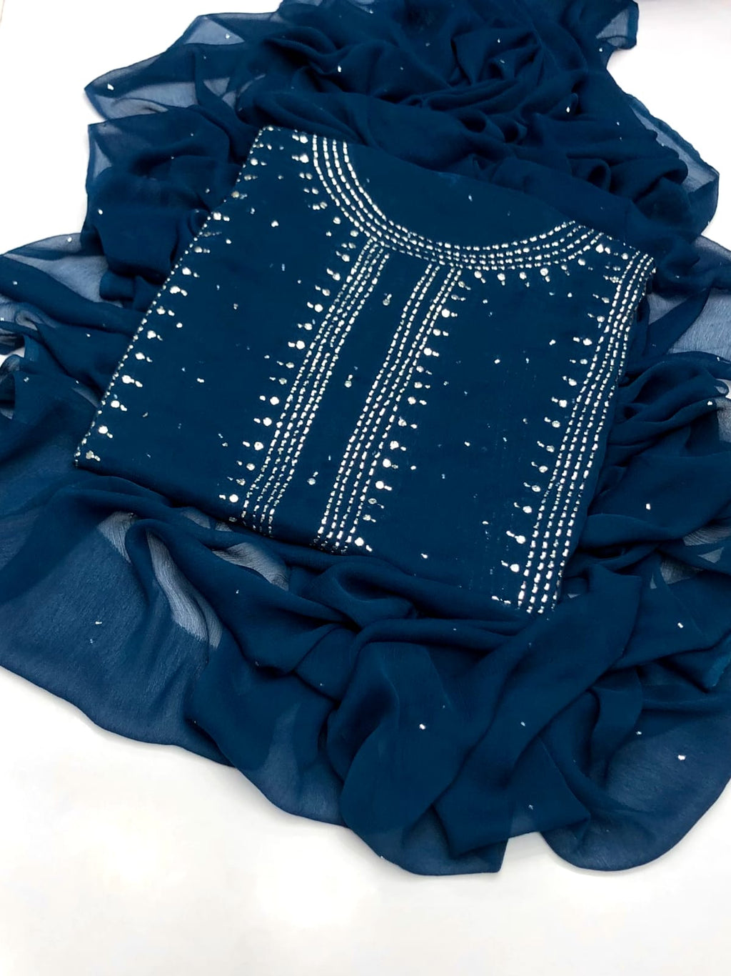 2pc Chiffon Suit – Handmade Mukesh Work (Shirt & Dupatta)