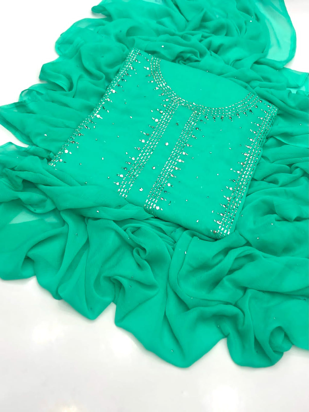 2pc Chiffon Suit – Handmade Mukesh Work (Shirt & Dupatta)
