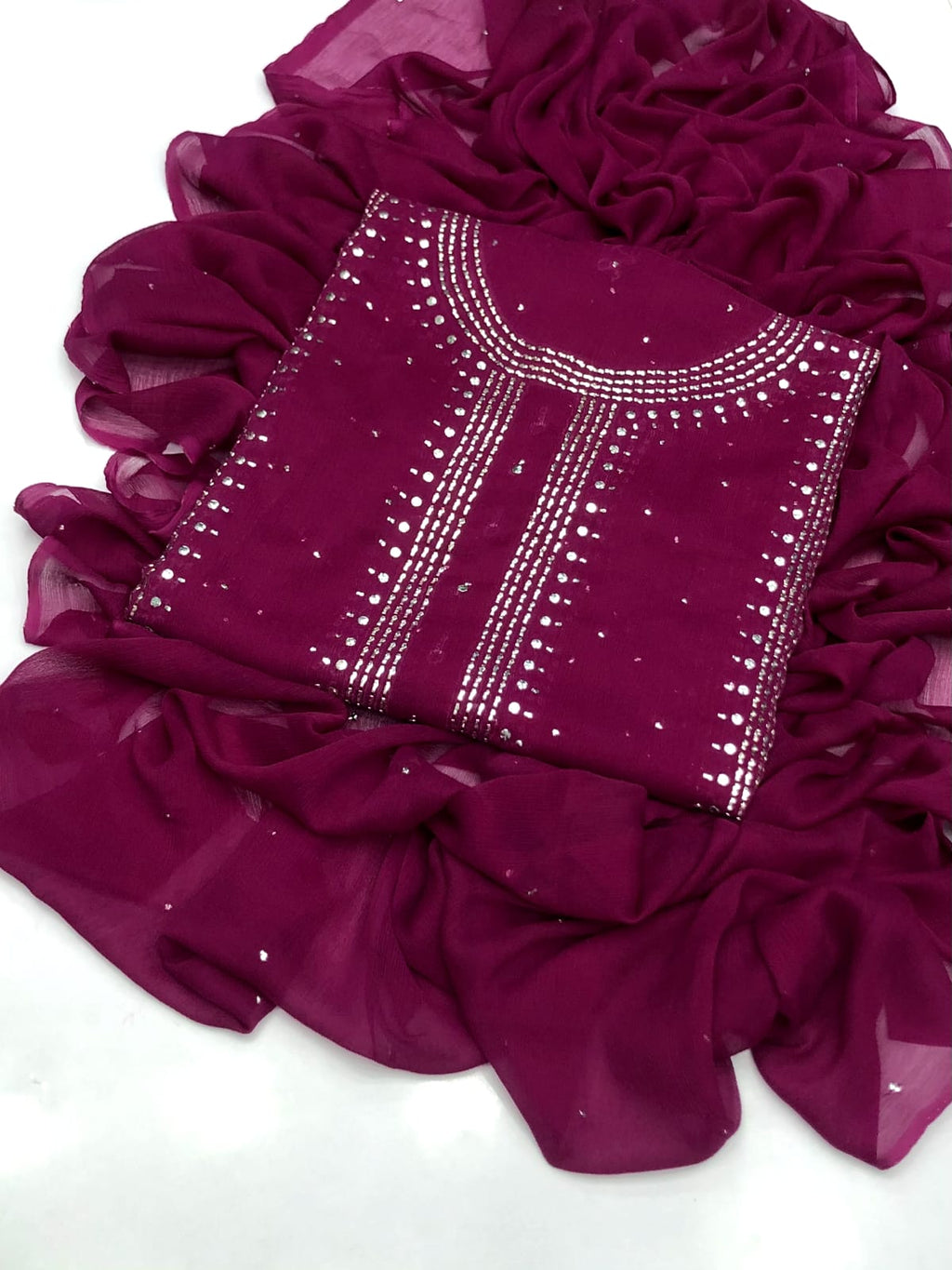 2pc Chiffon Suit – Handmade Mukesh Work (Shirt & Dupatta)