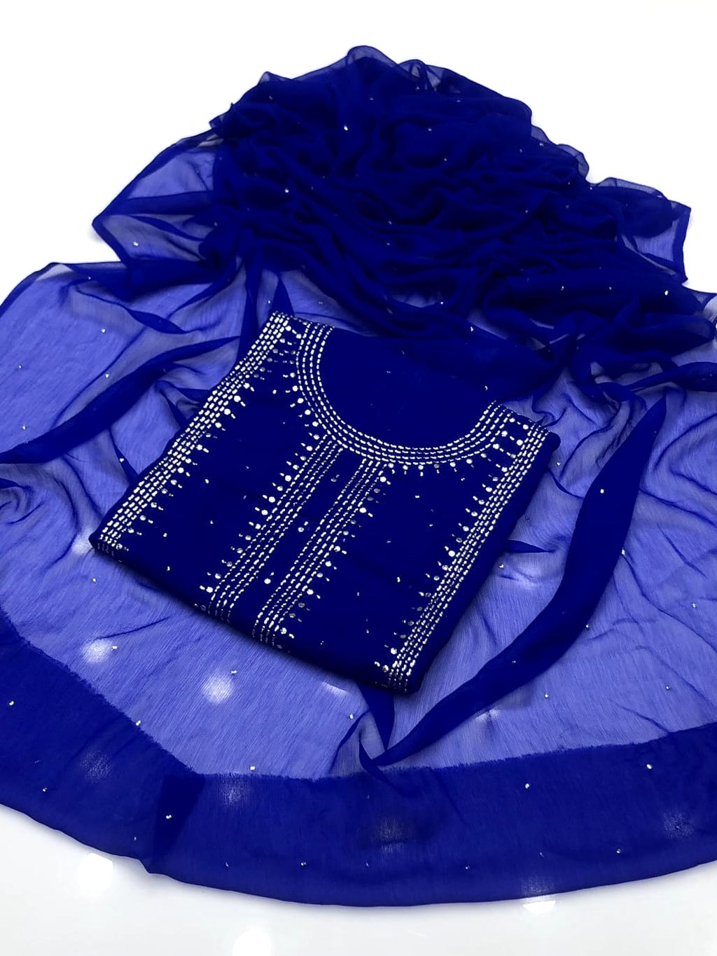 2pc Chiffon Suit – Handmade Mukesh Work (Shirt & Dupatta)