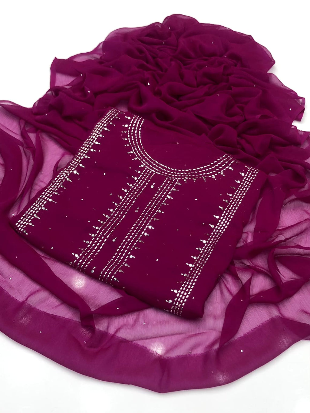 2pc Chiffon Suit – Handmade Mukesh Work (Shirt & Dupatta)