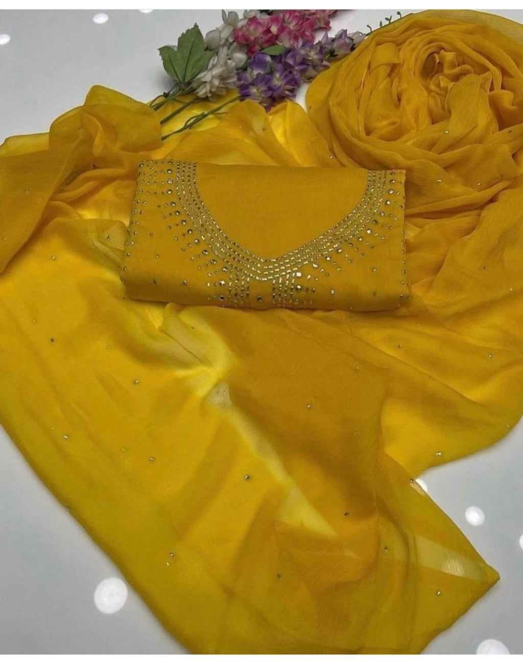 2pc Chiffon Suit – Handmade Mukesh Work (Shirt & Dupatta)