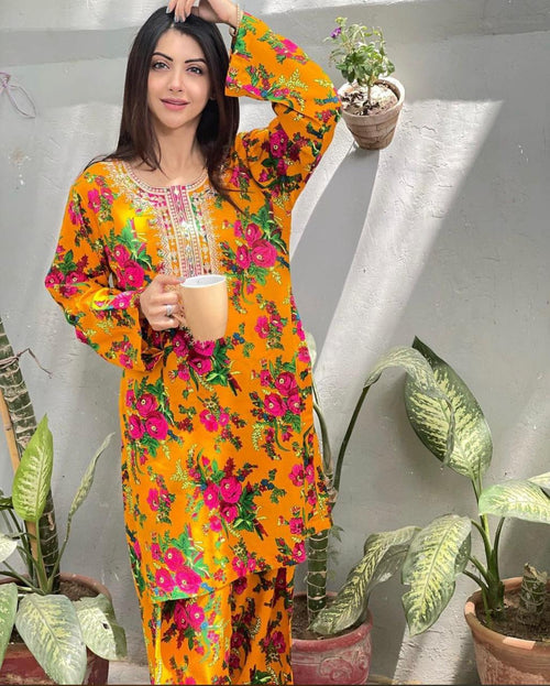 2pc printed Tilla work dress