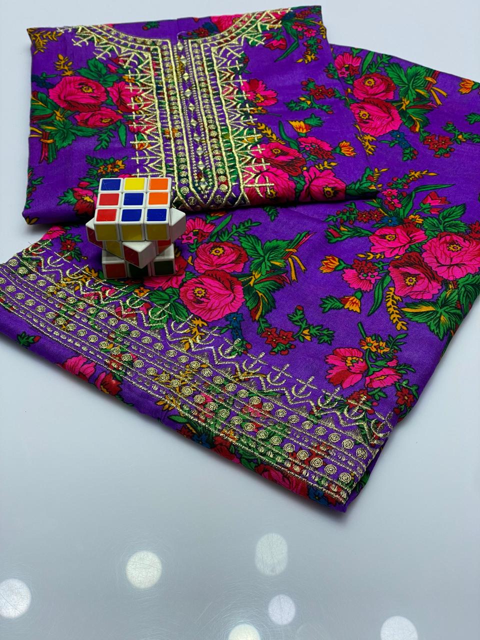 2pc printed Tilla work dress