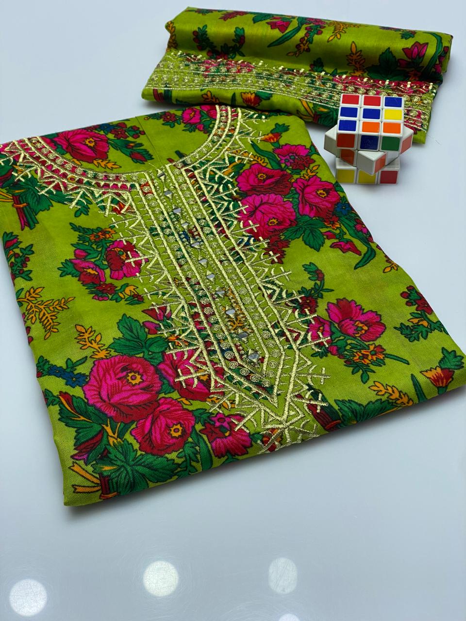 2pc printed Tilla work dress