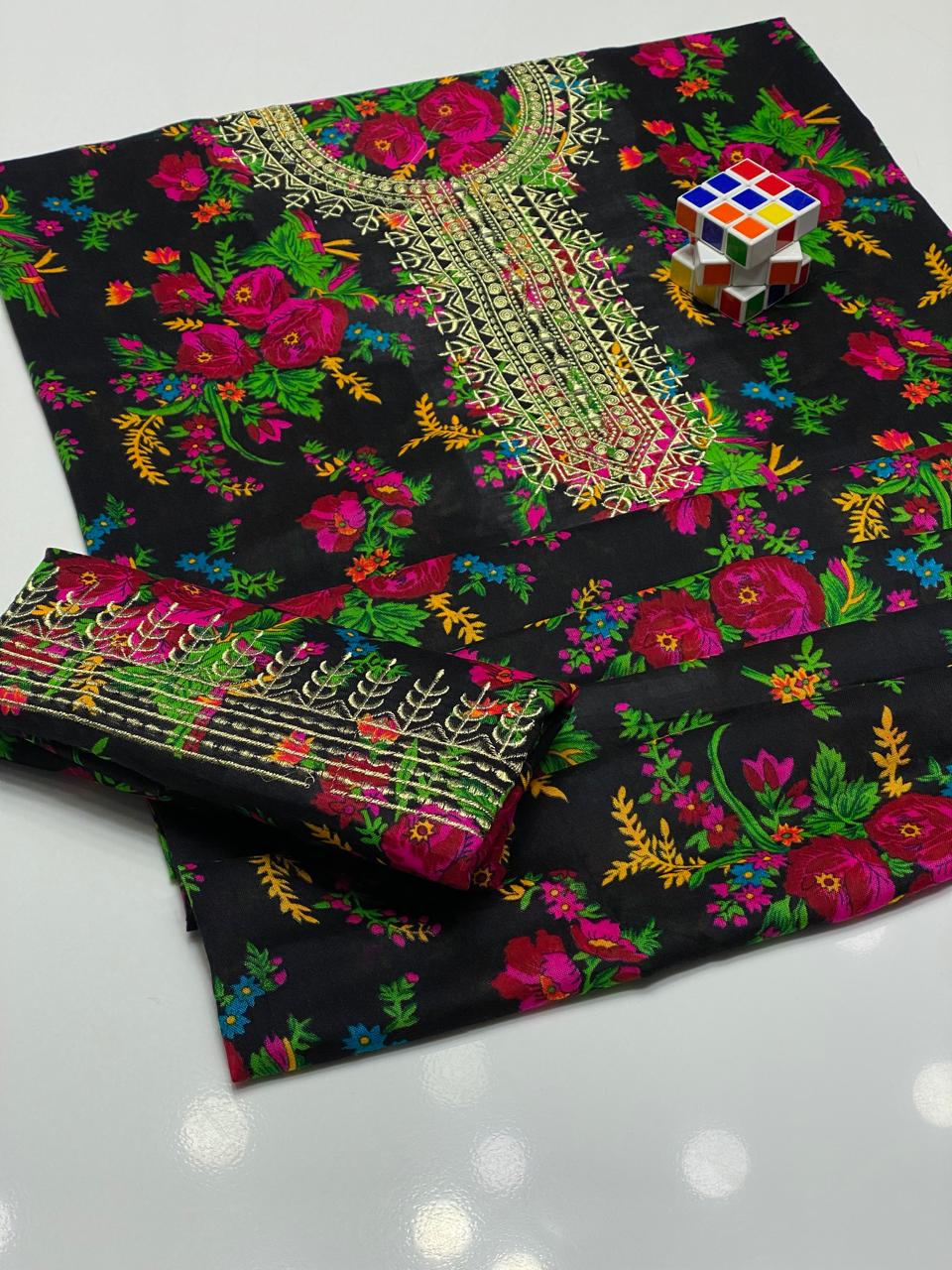 2pc printed Tilla work dress