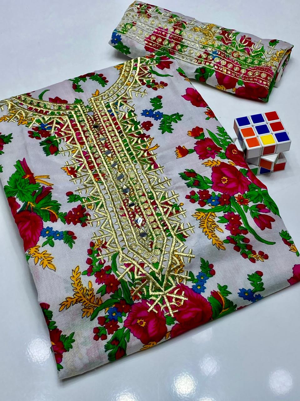 2pc printed Tilla work dress