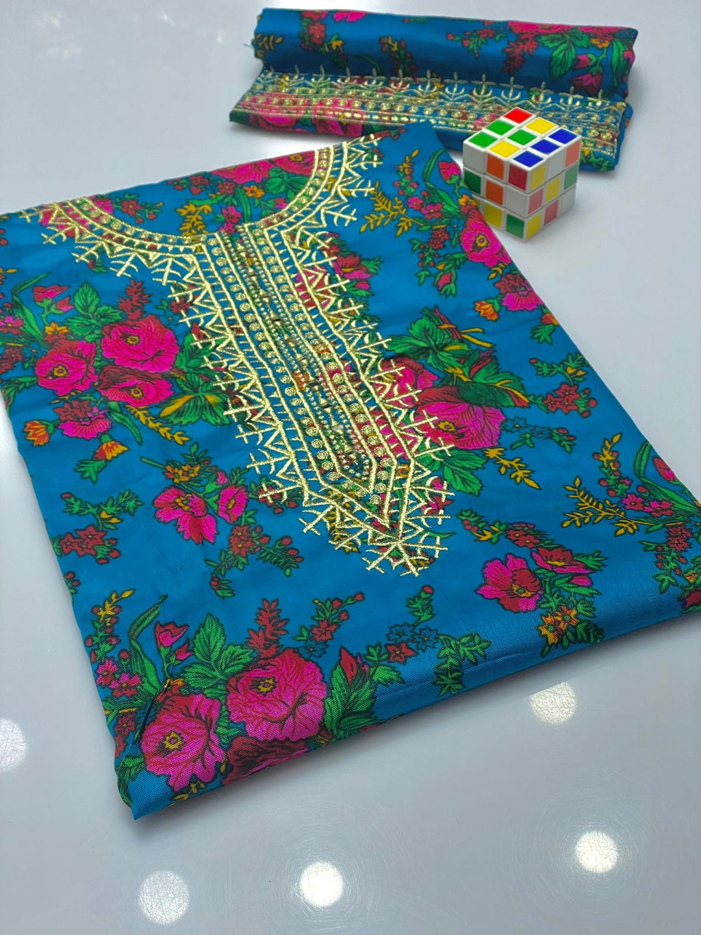 2pc printed Tilla work dress
